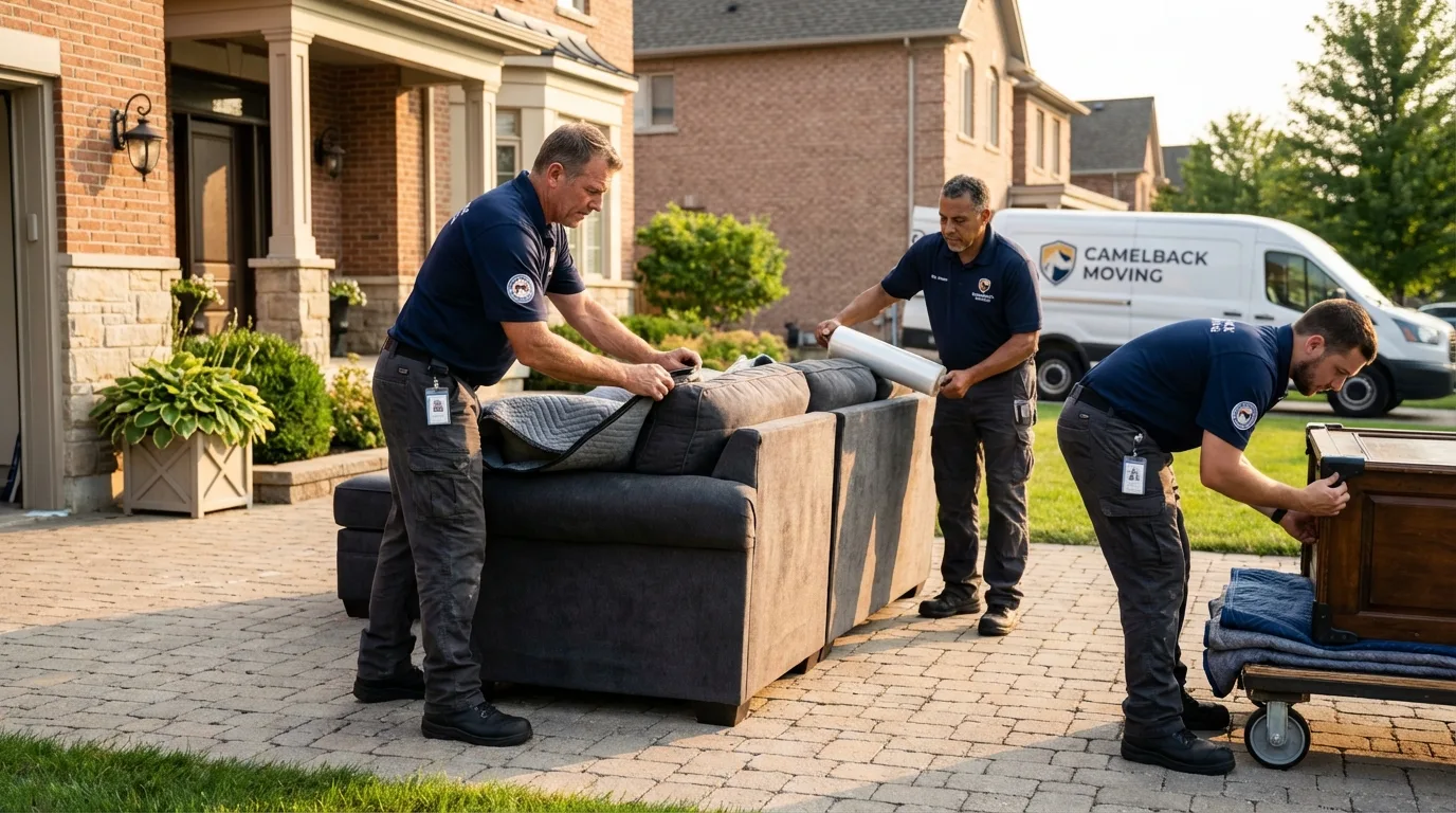 Large estate moving crew wrapping furniture in Kenmore, WA